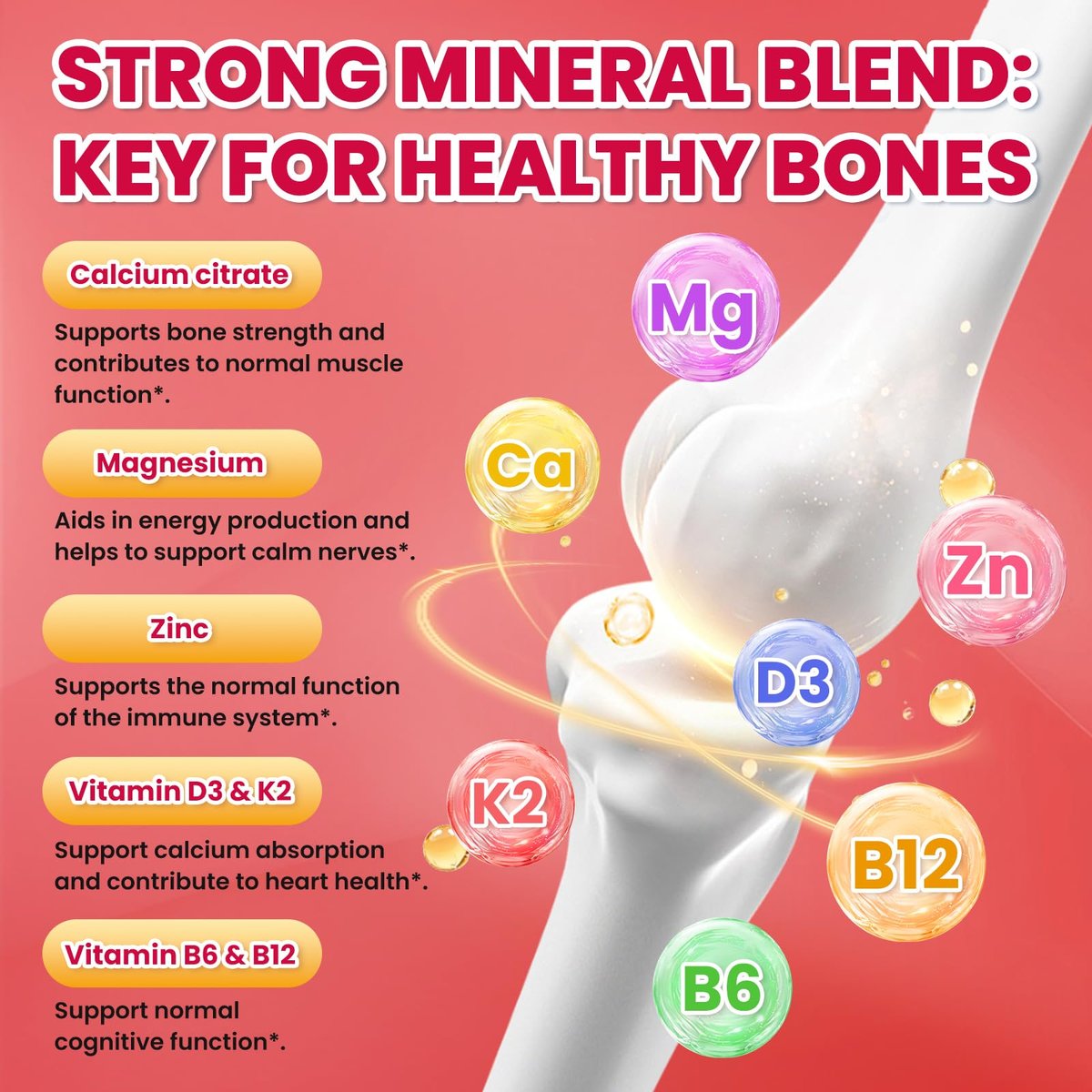 Calcium Citrate Gummies - 1200mg Calcium Gummies für Frauen und Männer mit Vitamin D3, K2, Magnesium, Zink - Hoch absorbierbar für Knochen-, Muskel- und Immununterstützung, Erdbeergeschmack, 120 Stück