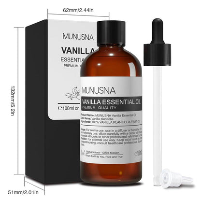 MUNUSNA Vanille ätherisches Öl, 100% natürlich und rein, 100 ml, Premium-Qualität für Aromatherapie, Diffuser, Luftbefeuchter, Hautpflege, Kerzen- und Seifenherstellung