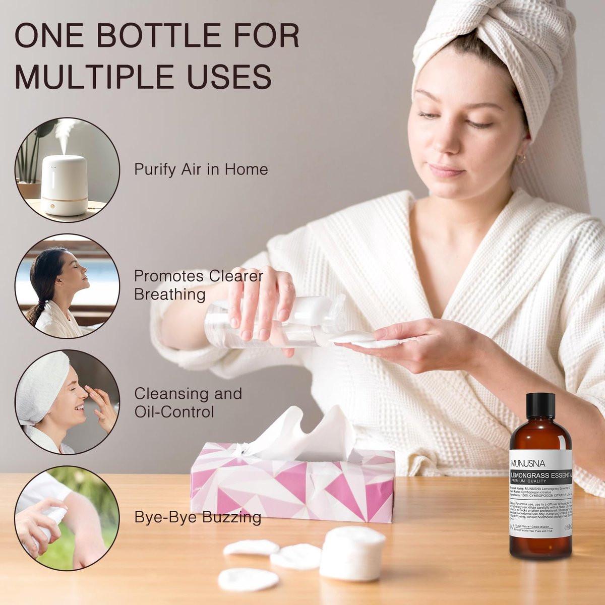 MUNUSNA Lemongrass Ätherisches Öl, 100 % natürlich & rein, 100 ml – Premium-Öl für Diffuser, Hautpflege, Wäsche, Spray, Kerzen- und Seifenherstellung