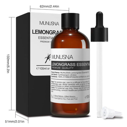 MUNUSNA Lemongrass Ätherisches Öl, 100 % natürlich & rein, 100 ml – Premium-Öl für Diffuser, Hautpflege, Wäsche, Spray, Kerzen- und Seifenherstellung