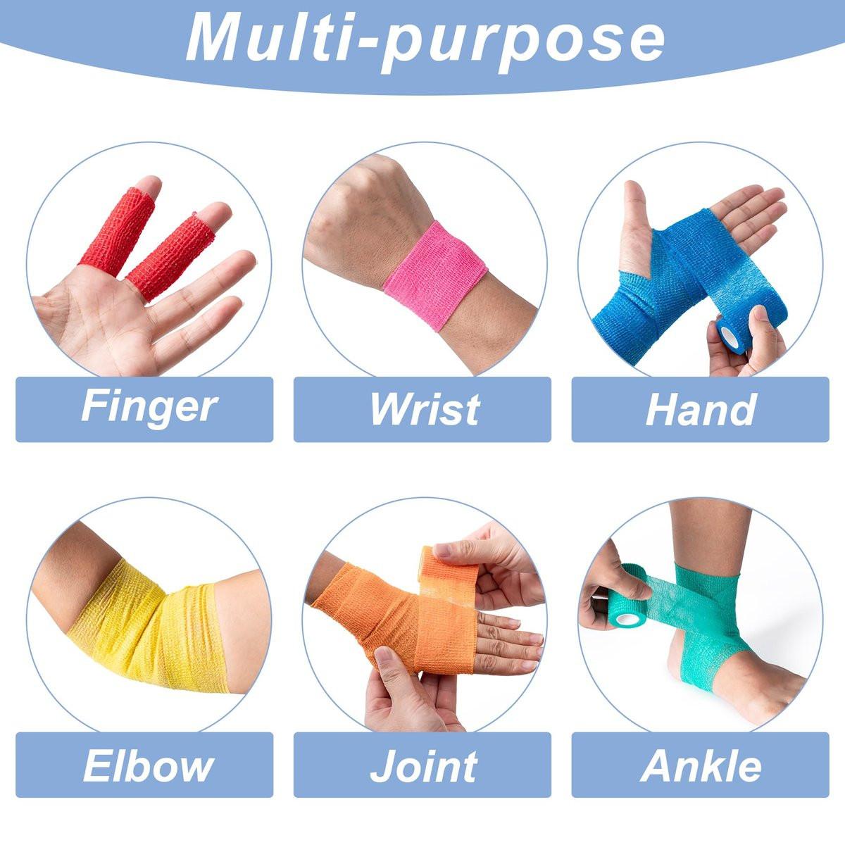 16er-Pack Selbstklebende Bandagen, 2" x 5 Yards, Vlies-Elastische Kohäsivbandage, Farbiges Sporttape für Handgelenk, Tierarztwickel, Knöchel (Mehrfarbig)