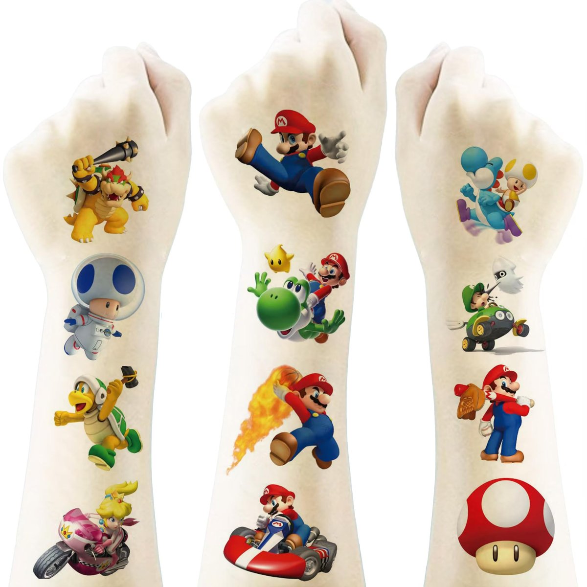40 Blatt Mario Temporäre Tattoos – Geburtstags-Motto-Partybedarf, Dekoration, Mitgebsel, Cartoon-Aufkleber für Kinder, Jungen, zu Hause, Aktivität, Preise, Karneval, Weihnachtsbelohnungen