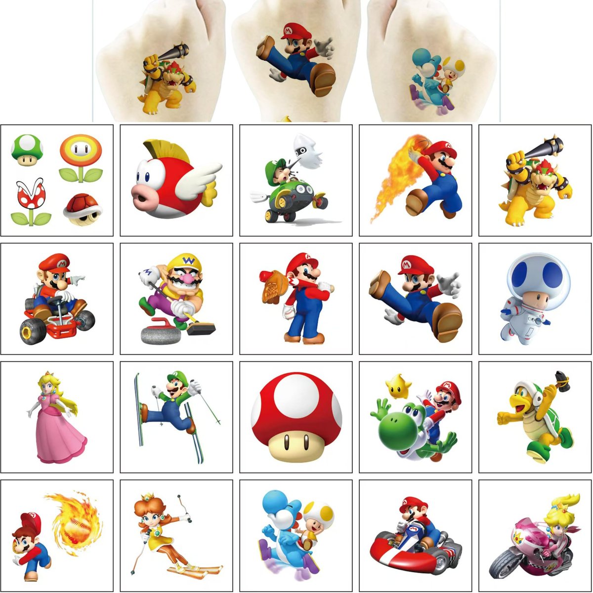 40 Blatt Mario Temporäre Tattoos – Geburtstags-Motto-Partybedarf, Dekoration, Mitgebsel, Cartoon-Aufkleber für Kinder, Jungen, zu Hause, Aktivität, Preise, Karneval, Weihnachtsbelohnungen