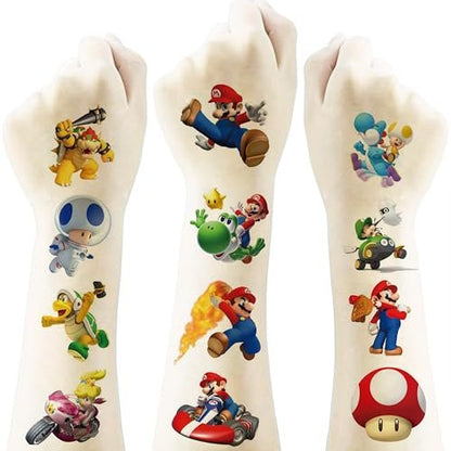 40 Blatt Mario Temporäre Tattoos – Geburtstags-Motto-Partybedarf, Dekoration, Mitgebsel, Cartoon-Aufkleber für Kinder, Jungen, zu Hause, Aktivität, Preise, Karneval, Weihnachtsbelohnungen
