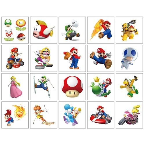 40 Blatt Mario Temporäre Tattoos – Geburtstags-Motto-Partybedarf, Dekoration, Mitgebsel, Cartoon-Aufkleber für Kinder, Jungen, zu Hause, Aktivität, Preise, Karneval, Weihnachtsbelohnungen