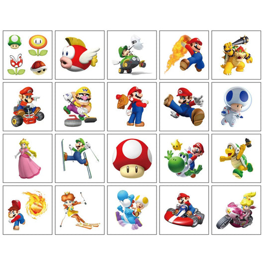 40 Blatt Mario Temporäre Tattoos – Geburtstags-Motto-Partybedarf, Dekoration, Mitgebsel, Cartoon-Aufkleber für Kinder, Jungen, zu Hause, Aktivität, Preise, Karneval, Weihnachtsbelohnungen