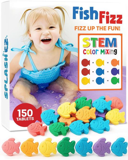 SplashEZ STEM Bade-Farbtabletten für Kinder 150 Stück – Fizzende Badebomben, ungiftig, duftfrei, keine Flecken, einfache Reinigung, Spielzeug für Kinder 1-3 Jahre
