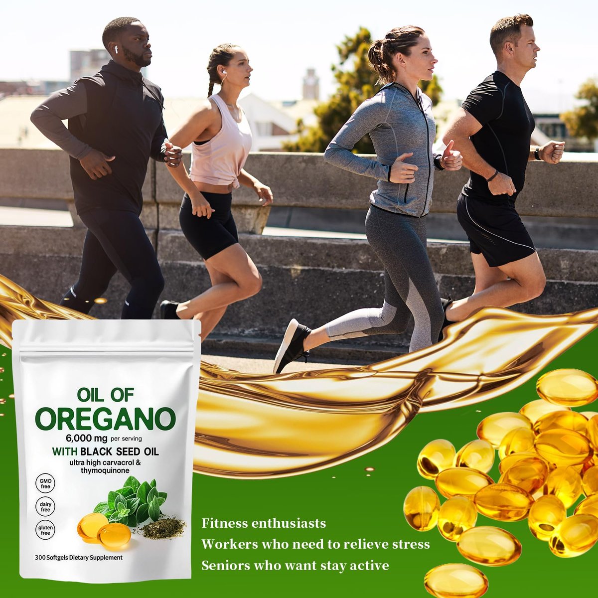 YATIME Oreganoöl mit Schwarzkümmelöl – 2-in-1 Oreganoöl Kapseln Bio, 6000 mg pro Portion, 300 Softgels, 4-fache Stärke Carvacrol & Thymochinon, Non-GMO, Glutenfrei & Immununterstützung