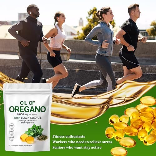 YATIME Oreganoöl mit Schwarzkümmelöl – 2-in-1 Oreganoöl Kapseln Bio, 6000 mg pro Portion, 300 Softgels, 4-fache Stärke Carvacrol & Thymochinon, Non-GMO, Glutenfrei & Immununterstützung