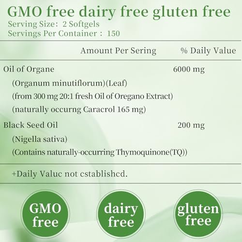 YATIME Oreganoöl mit Schwarzkümmelöl – 2-in-1 Oreganoöl Kapseln Bio, 6000 mg pro Portion, 300 Softgels, 4-fache Stärke Carvacrol & Thymochinon, Non-GMO, Glutenfrei & Immununterstützung