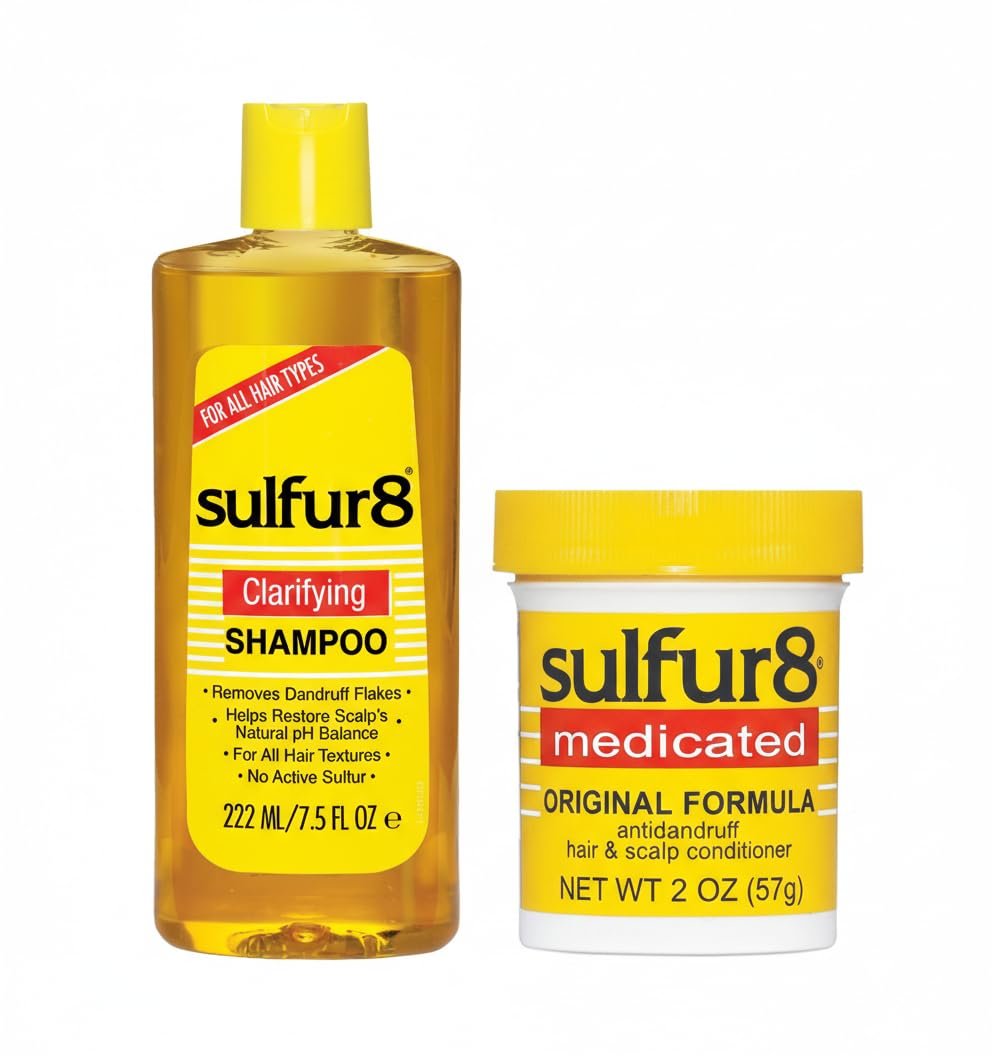 Sulfur8 Anti-Schuppen Klärendes Haar- und Kopfhautpflege-Shampoo 7,5 oz + Conditioner 2 oz Duo – Medikamentöse Schuppenkontrolle & Juckreizlinderung mit Schwefel & Salicylsäure für gesunde Kopfhaut