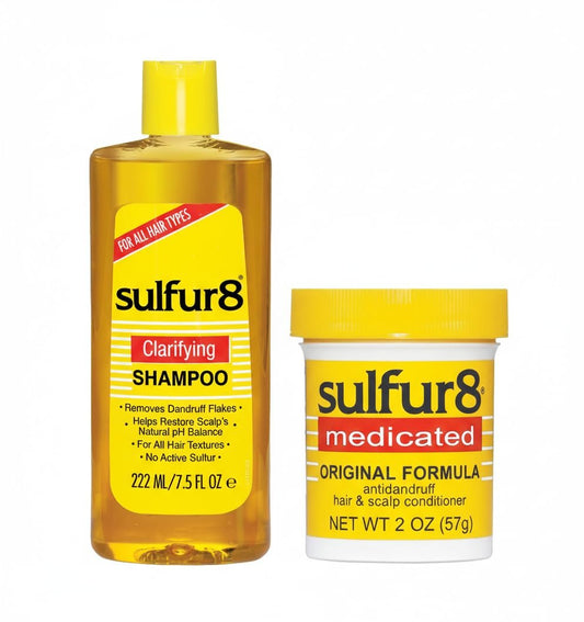 Sulfur8 Anti-Schuppen Klärendes Haar- und Kopfhautpflege-Shampoo 7,5 oz + Conditioner 2 oz Duo – Medikamentöse Schuppenkontrolle & Juckreizlinderung mit Schwefel & Salicylsäure für gesunde Kopfhaut
