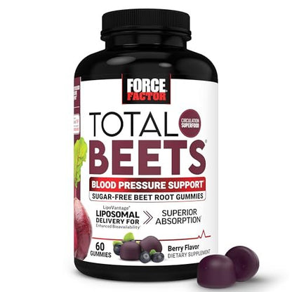 Force Factor Total Beets Gummies – Blutdruckunterstützung, liposomales Rote-Bete-Pulver, Zuckerfrei, gemischte Beeren, 60 Gummis