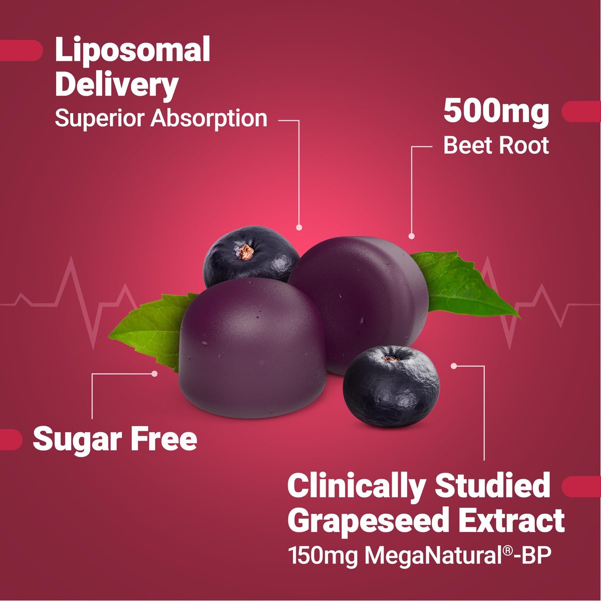 Force Factor Total Beets Gummies – Blutdruckunterstützung, liposomales Rote-Bete-Pulver, Zuckerfrei, gemischte Beeren, 60 Gummis
