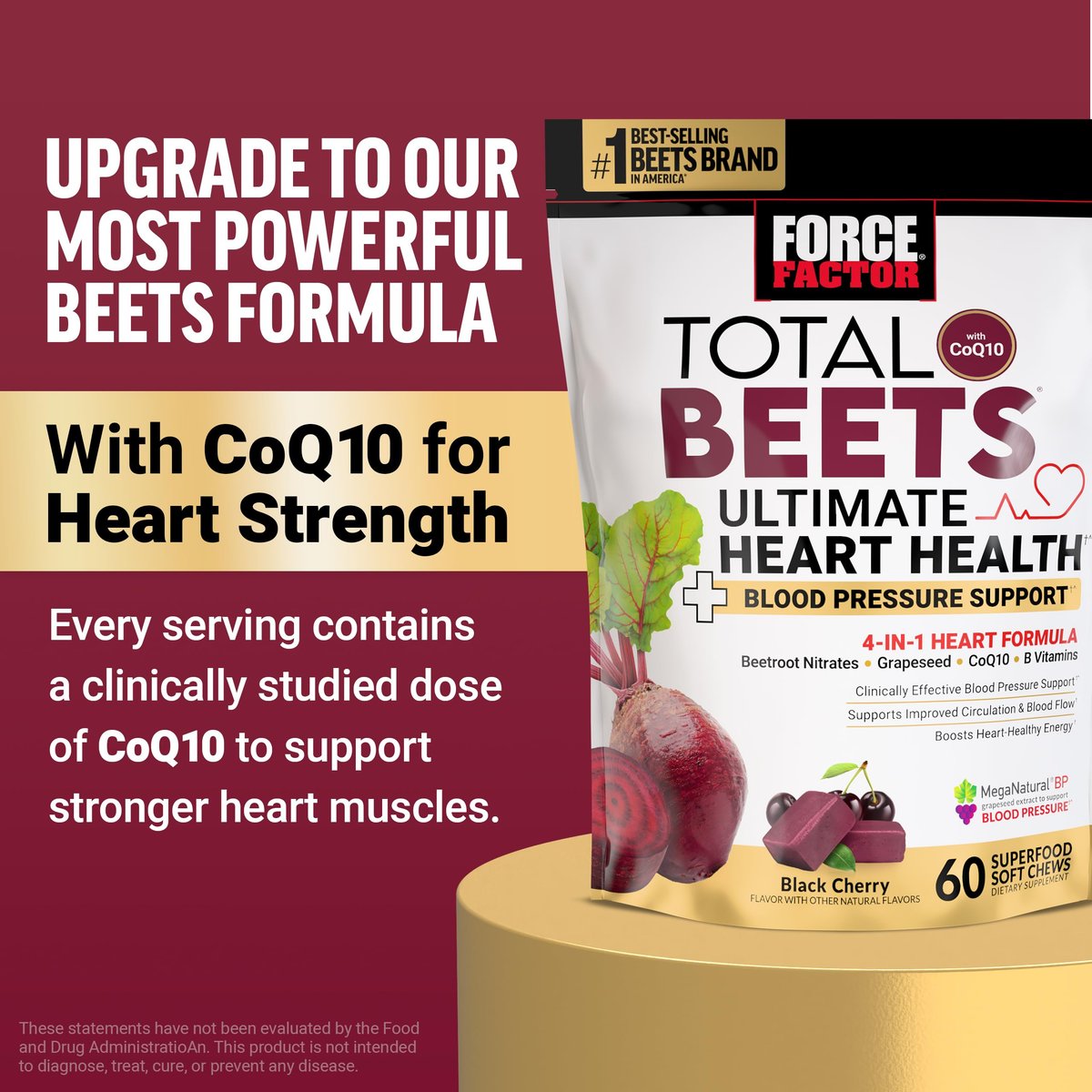 Force Factor Total Beets Gummies – Blutdruckunterstützung, liposomales Rote-Bete-Pulver, Zuckerfrei, gemischte Beeren, 60 Gummis