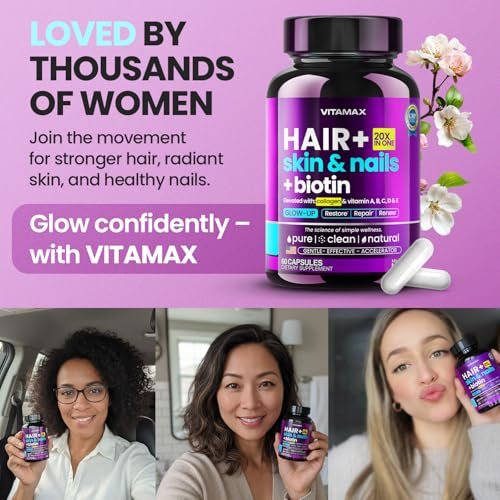 Biotin | Kollagen | Keratin Booster mit Hyaluronsäure – Kräftigeres Haarwachstum, Gesunde Haut & Stärkere Nägel – Extra stark – Multi-Vitamin-B-Komplex – Für Frauen & Männer – Hergestellt in den USA – 60 Kapseln