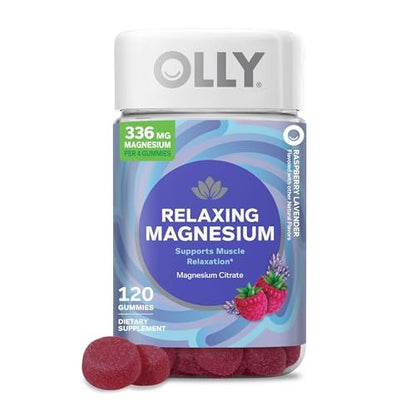 OLLY Entspannende Magnesium Gummibärchen, Unterstützt Muskelentspannung,* Magnesiumcitrat, Himbeer-Lavendel-Geschmack, 30-Tage-Vorrat – 120 Stück