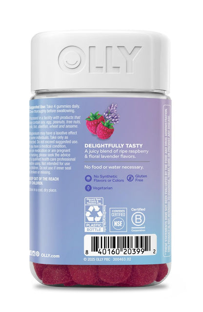 OLLY Entspannende Magnesium Gummibärchen, Unterstützt Muskelentspannung,* Magnesiumcitrat, Himbeer-Lavendel-Geschmack, 30-Tage-Vorrat – 120 Stück