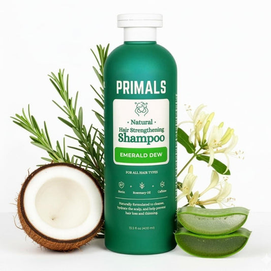 PRIMALS Haarstärkendes Shampoo mit Koffein, Biotin, Rohhonig und Rosmarinöl – Gegen Haarausfall – Natürliche Inhaltsstoffe – Ohne künstliche Duftstoffe, Sulfate, Parabene oder Farbstoffe – 400 ml