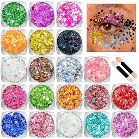 20 Farben Body Glitter Set – Festival Glitter Gel für Gesicht, Körper und Haare – Glitzer Make-up für Partys und Events