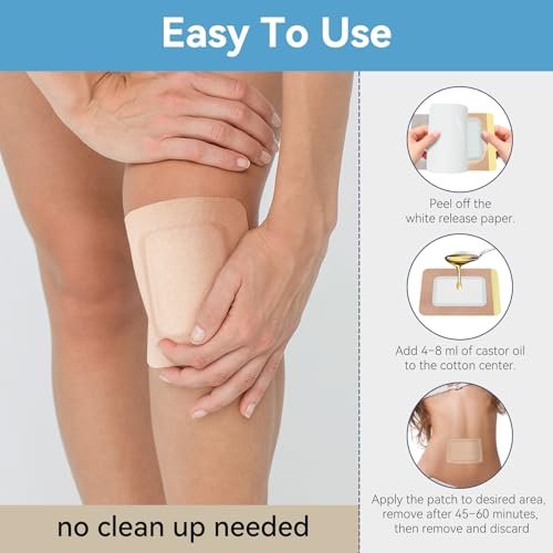 Taoscare 20 Stück Rizinusöl-Pack-Wrap, 13x10 cm selbstklebende Rizinusöl-Pflaster für Bauch, Bauchnabel, Knie, Leber, Einweg-Baumwollflanell, tragbar, auslaufsicher & kein Waschen