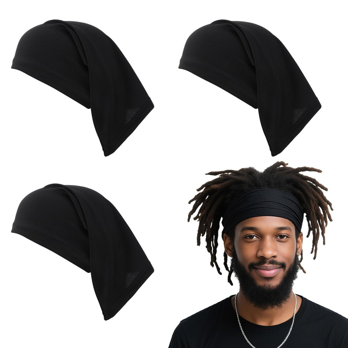 guduling 4-teilige Dreadlocks-Kappe, Loc-Socke, Dreadlock-Caps für Männer, weich und bequem, elastische Dreadlock-Kappe für Männer und Frauen, Schwarz