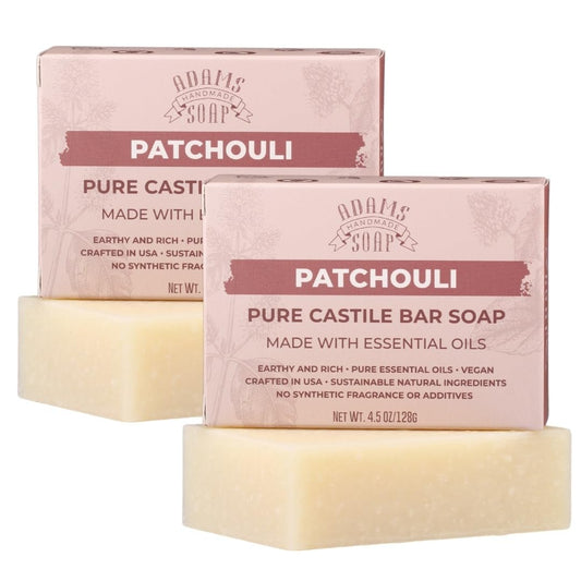Adams Handmade Soap Patchouli Reine Seife aus Castilien – 4,5 oz | Vegan, Kaltverfahren, Ätherische Öle, 84 % biologisch, Fair Trade, Ohne Zusätze, Hergestellt in den USA