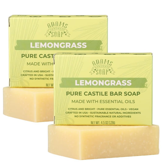 Adams Handmade Soap Lemongrass Reine Seifenbarren aus Kastilien – 4,5 oz | Vegan, Kaltverfahren, Ätherische Öle, 84% Bio, Fair Trade, Keine Zusätze, Hergestellt in den USA