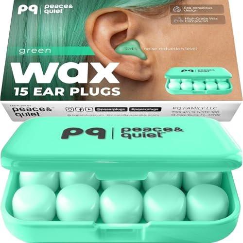 Peace&Quiet PQ Wachs Ohrstöpsel zum Schlafen, Schwimmen – Weiche, geräuschunterdrückende Silikon-Gel-Wachs-Ohrstöpsel für Schlaf und Schwimmer, Gehörschutz mit Schalldämmung von 32 dB, Farbe: Grün