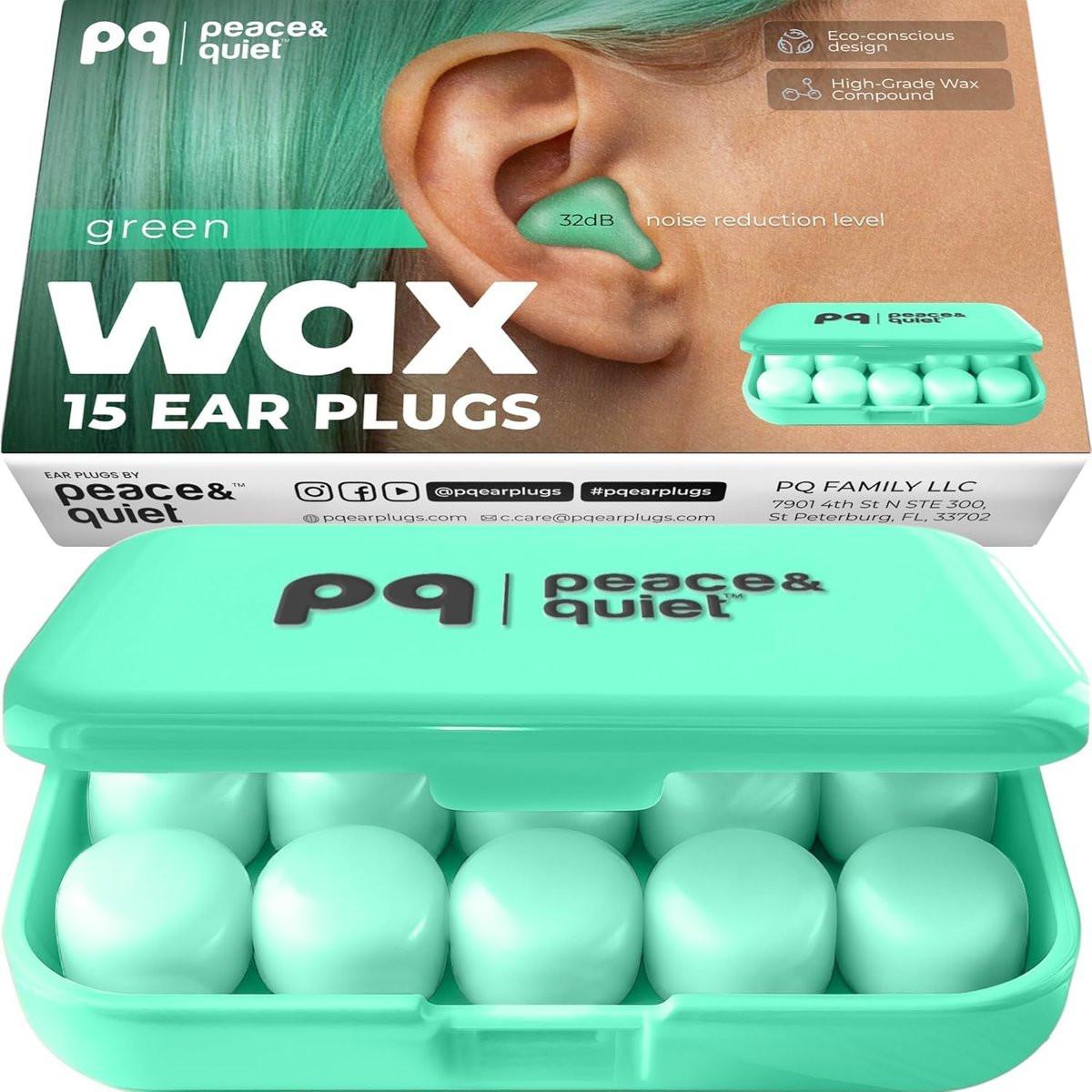 Peace&Quiet PQ Wachs Ohrstöpsel zum Schlafen, Schwimmen – Weiche, geräuschunterdrückende Silikon-Gel-Wachs-Ohrstöpsel für Schlaf und Schwimmer, Gehörschutz mit Schalldämmung von 32 dB, Farbe: Grün