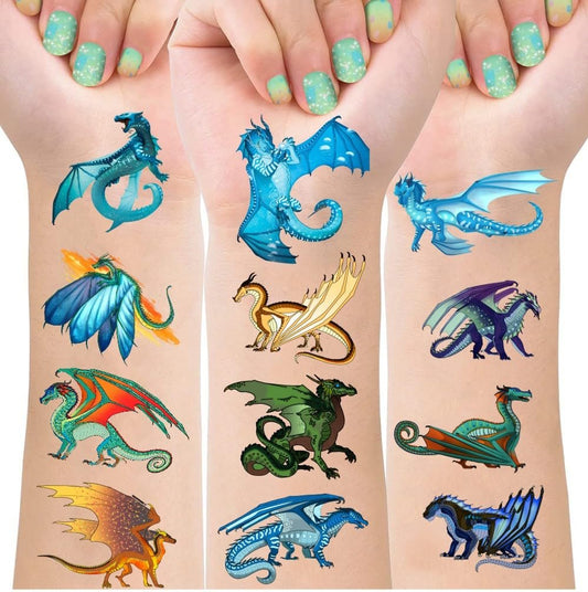 8 Blätter Wings of Fire Temporäre Tattoos für Kinder – Drachenfeuer-Partydekoration und Partyspaß