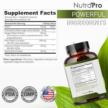 Herzgesundheit Cholesterin Supplemente - Cholesterin Gesundheit & Herzunterstützung mit Pflanzensterinen, Niacin & Knoblauchpulver. Vitaminpillen für gesundes Cholesterin und gesundes Herz. Zweimonatsvorrat.