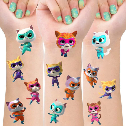 8 Blätter Super Katzen Temporäre Tattoos für Kinder – Kitty Geburtstagsparty Dekorationen und Partybedarf