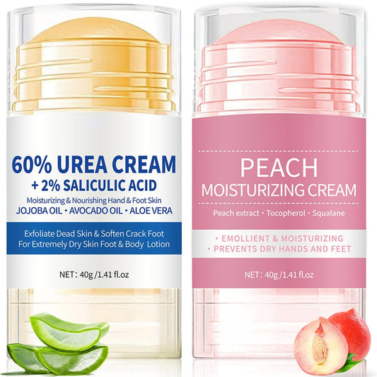 2er-Pack 60% Urea Creme + 2% Salicylsäure Fußcreme – Feuchtigkeitsspendende und Anti-Riss Fußcreme mit maximaler Stärke, zur Exfoliation abgestorbener Haut, Reparatur und Pflege trockener, rissiger Füße und Hände