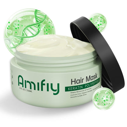 Amifiy Keratin Haarmaske – Tiefenpflegende Intensivkur für trockenes und geschädigtes Haar, Anti-Frizz, feuchtigkeitsspendend & reparierend für starkes, glattes und seidiges Haar, 240 ml