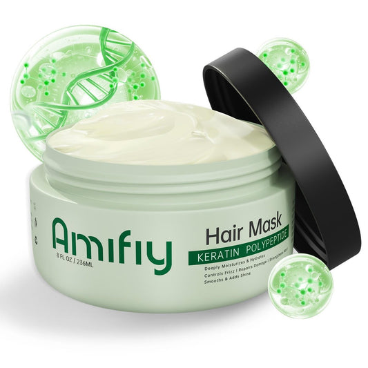 Amifiy Keratin Haarmaske – Tiefenpflegende Intensivkur für trockenes und geschädigtes Haar, Anti-Frizz, feuchtigkeitsspendend & reparierend für starkes, glattes und seidiges Haar, 240 ml
