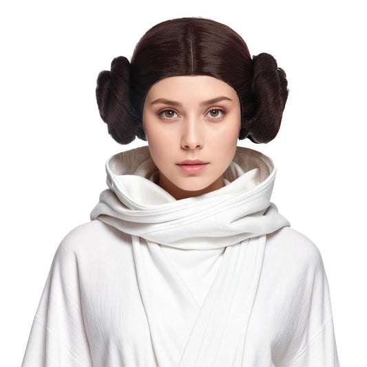 karlery Kurze dunkelbraune Perücke mit zwei Dutts für Damen – Prinzessin Cosplay Perücke, hitzebeständige Kunstfaser, atmungsaktiv, verstellbare Größe für Halloween-Kostümparty
