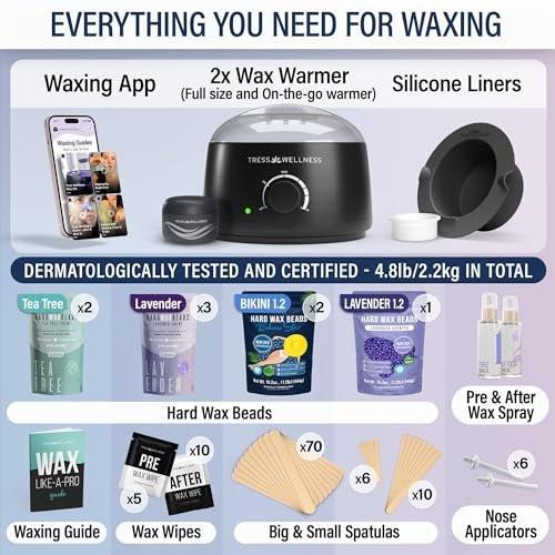 Tress Wellness Deluxe Enthaarungsset für empfindliche Haut – Gesicht & Körper, inklusive Vor- und Nachbehandlungsspray, einfach anzuwenden – für Gesicht, Bikini, Brazilian & Ganzkörper, Schwarz & Weiß
