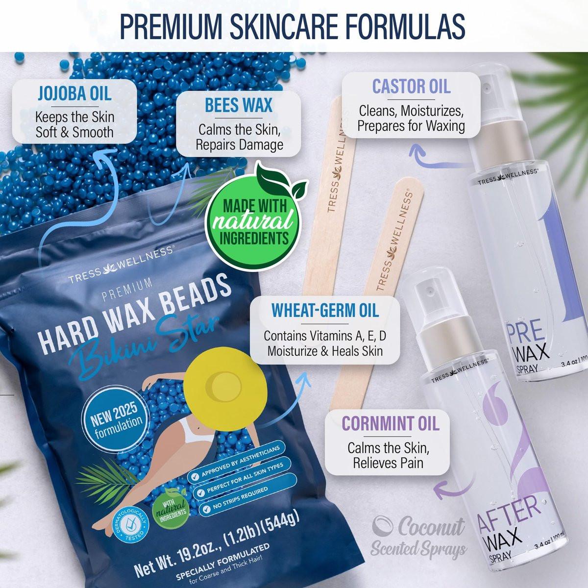 Tress Wellness Deluxe Enthaarungsset für empfindliche Haut – Gesicht & Körper, inklusive Vor- und Nachbehandlungsspray, einfach anzuwenden – für Gesicht, Bikini, Brazilian & Ganzkörper, Schwarz & Weiß