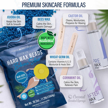 Tress Wellness Deluxe Enthaarungsset für empfindliche Haut – Gesicht & Körper, inklusive Vor- und Nachbehandlungsspray, einfach anzuwenden – für Gesicht, Bikini, Brazilian & Ganzkörper, Schwarz & Weiß