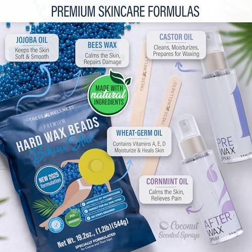 Tress Wellness Deluxe Enthaarungsset für empfindliche Haut – Gesicht & Körper, inklusive Vor- und Nachbehandlungsspray, einfach anzuwenden – für Gesicht, Bikini, Brazilian & Ganzkörper, Schwarz & Weiß