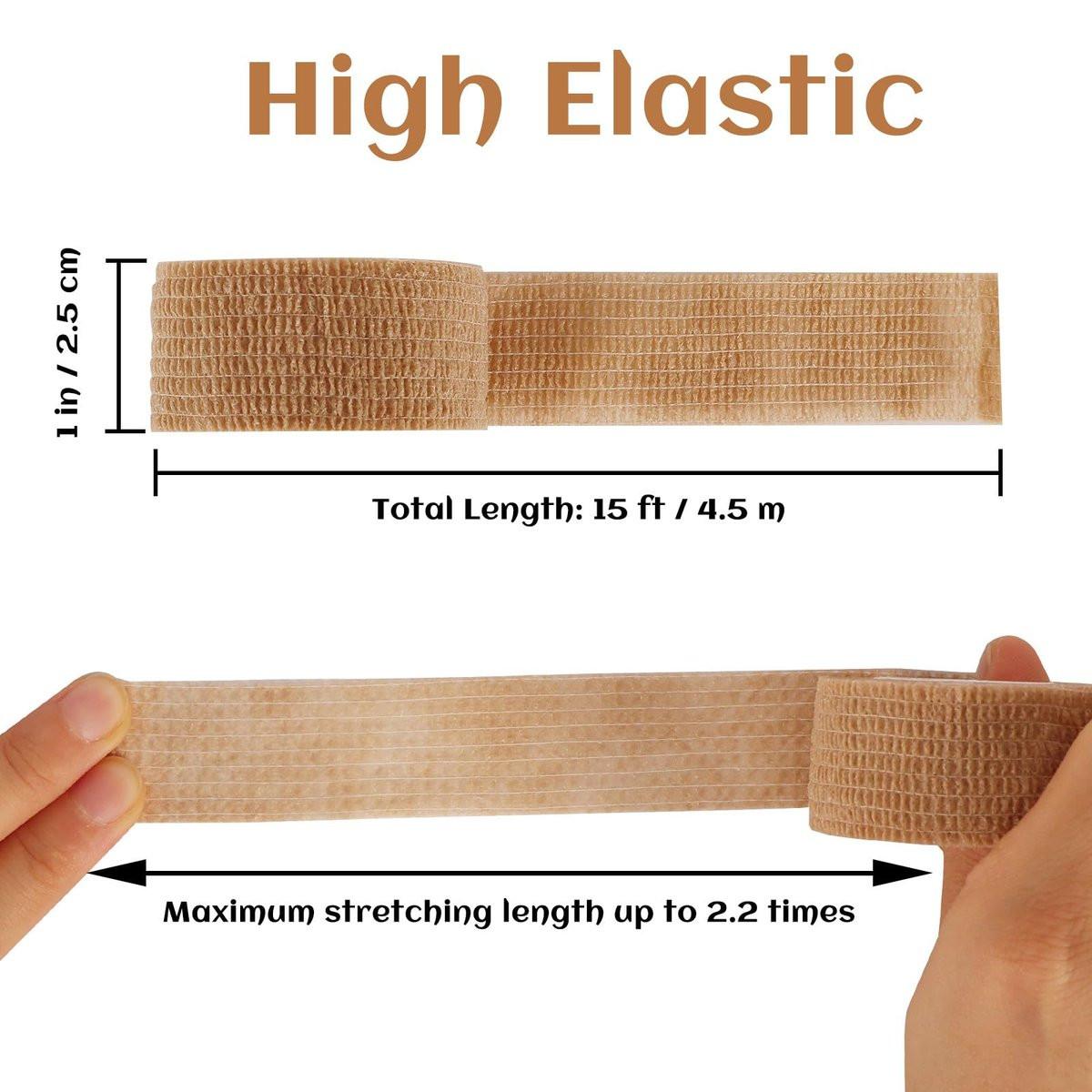 24 Rollen Elastische Selbstklebende Bandage 2,5 cm, Atmungsaktive Kohäsive Binde aus Vliesstoff für Hunde, Knöchelverstauchungen, Schwellungen, Medizinisches Erste-Hilfe-Tape, Sport-Tape (Braun)