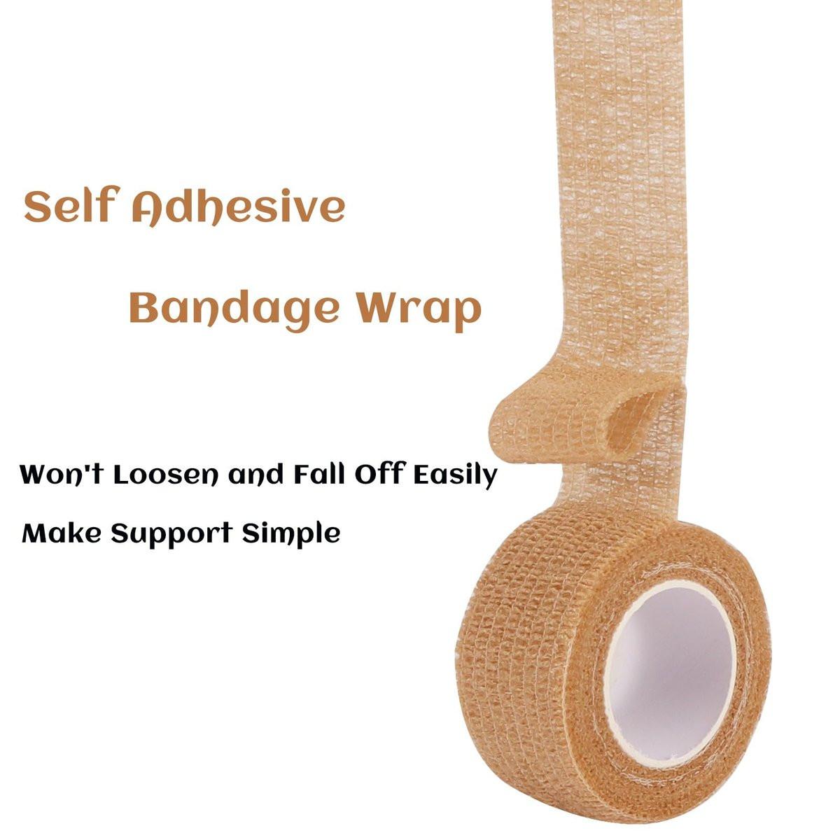24 Rollen Elastische Selbstklebende Bandage 2,5 cm, Atmungsaktive Kohäsive Binde aus Vliesstoff für Hunde, Knöchelverstauchungen, Schwellungen, Medizinisches Erste-Hilfe-Tape, Sport-Tape (Braun)