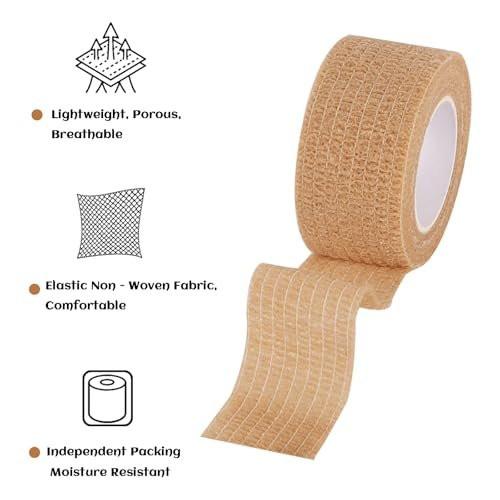 24 Rollen Elastische Selbstklebende Bandage 2,5 cm, Atmungsaktive Kohäsive Binde aus Vliesstoff für Hunde, Knöchelverstauchungen, Schwellungen, Medizinisches Erste-Hilfe-Tape, Sport-Tape (Braun)