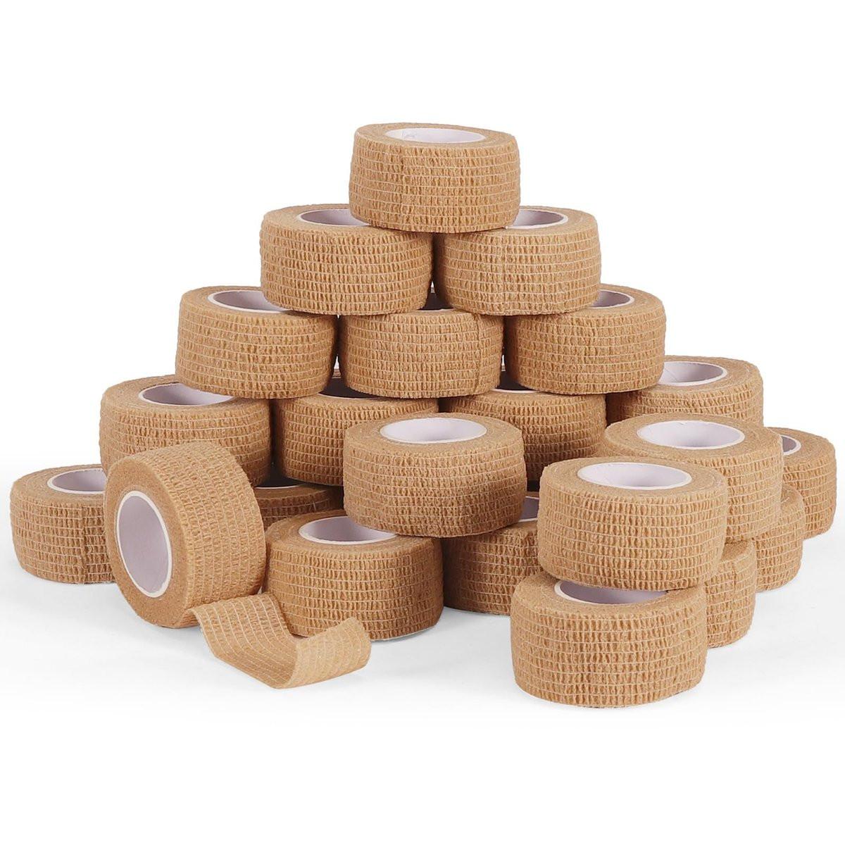 24 Rollen Elastische Selbstklebende Bandage 2,5 cm, Atmungsaktive Kohäsive Binde aus Vliesstoff für Hunde, Knöchelverstauchungen, Schwellungen, Medizinisches Erste-Hilfe-Tape, Sport-Tape (Braun)