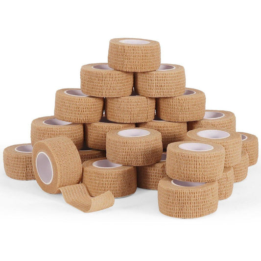24 Rollen Elastische Selbstklebende Bandage 2,5 cm, Atmungsaktive Kohäsive Binde aus Vliesstoff für Hunde, Knöchelverstauchungen, Schwellungen, Medizinisches Erste-Hilfe-Tape, Sport-Tape (Braun)