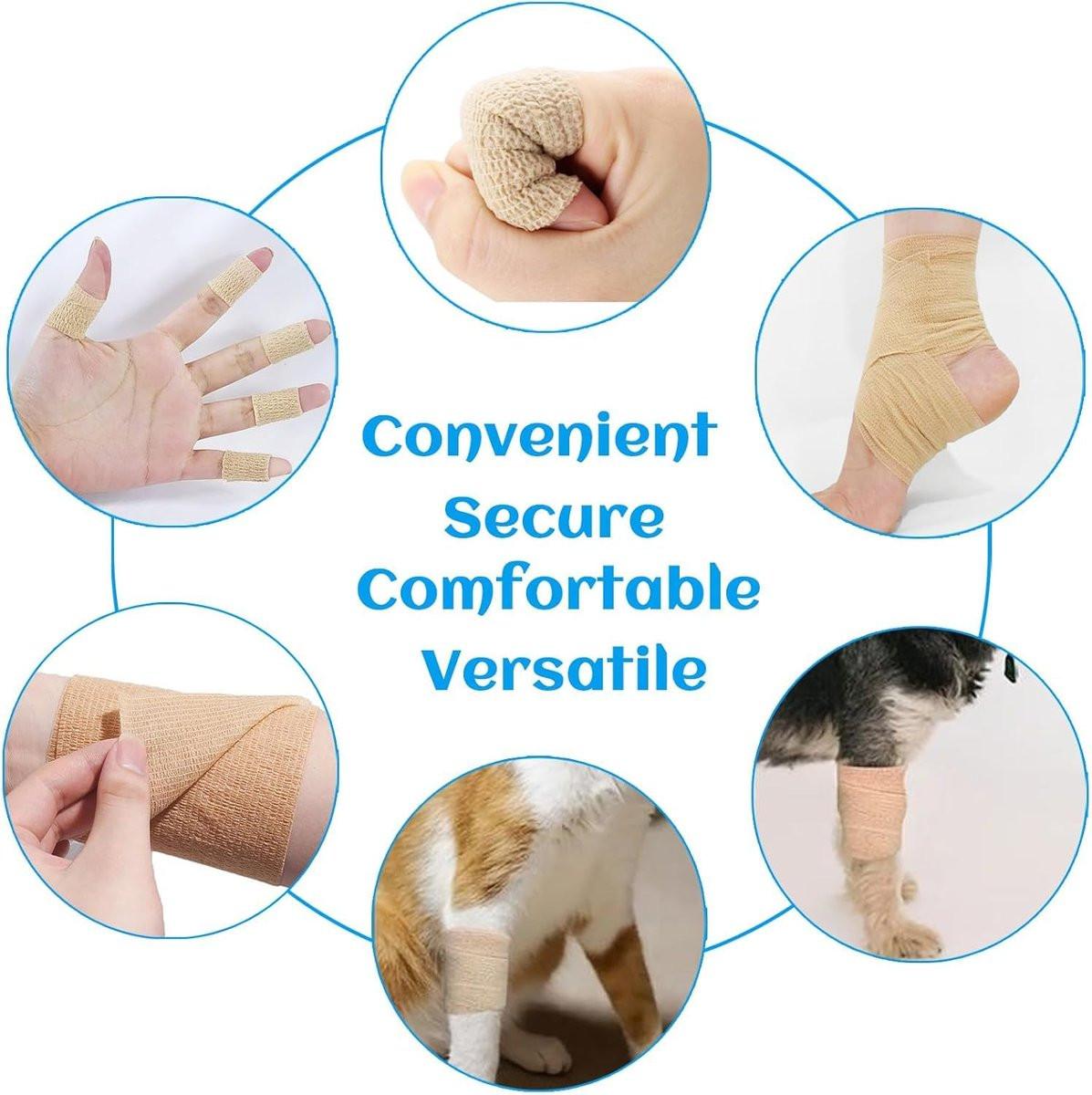 24 Rollen Elastische Selbstklebende Bandage 2,5 cm, Atmungsaktive Kohäsive Binde aus Vliesstoff für Hunde, Knöchelverstauchungen, Schwellungen, Medizinisches Erste-Hilfe-Tape, Sport-Tape (Braun)