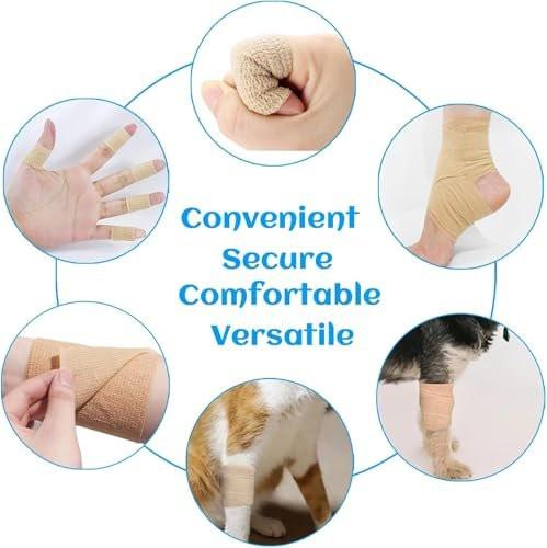 24 Rollen Elastische Selbstklebende Bandage 2,5 cm, Atmungsaktive Kohäsive Binde aus Vliesstoff für Hunde, Knöchelverstauchungen, Schwellungen, Medizinisches Erste-Hilfe-Tape, Sport-Tape (Braun)