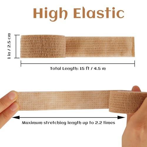 24 Rollen Elastische Selbstklebende Bandage 2,5 cm, Atmungsaktive Kohäsive Binde aus Vliesstoff für Hunde, Knöchelverstauchungen, Schwellungen, Medizinisches Erste-Hilfe-Tape, Sport-Tape (Braun)