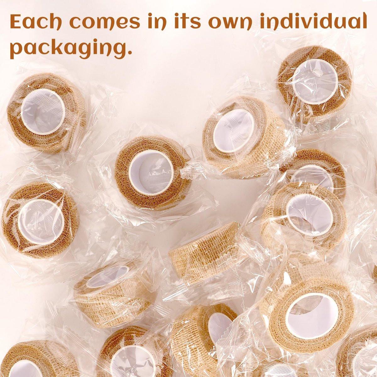 24 Rollen Elastische Selbstklebende Bandage 2,5 cm, Atmungsaktive Kohäsive Binde aus Vliesstoff für Hunde, Knöchelverstauchungen, Schwellungen, Medizinisches Erste-Hilfe-Tape, Sport-Tape (Braun)
